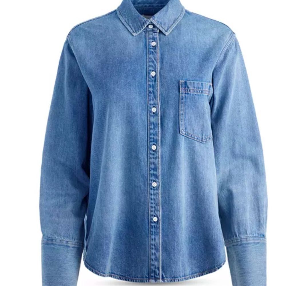 NEW Alice & Olivia Oversize Cotton Blend Denim Button-Up Shirt XL $ 330.00 - Picture 7 of 10
